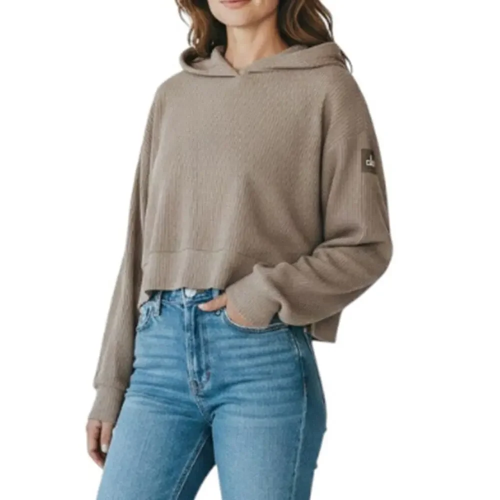 ALO YOGA Muse Ribbed Knit Cropp Hoodie Sz S Athletic Everyday Outdoor City Chic
